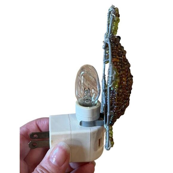 Beaded Sea Turtle Electric 7 Watt Night Light Tested & Works 5” Green & Brown - Picture 6 of 7